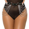 Ceinture chaîne noire Subblime portée de face avec chaînes argentées décoratives
