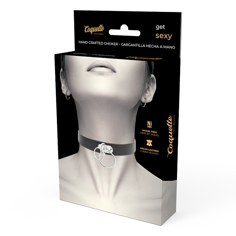 Emballage noir Coquette Chic Desire présentant le collier ras-de-cou double anneau