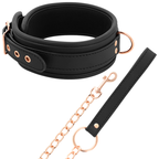 Collier BDSM noir Coquette Chic Desire avec laisse à chaîne métallique cuivrée et poignée assortie, vue d'ensemble