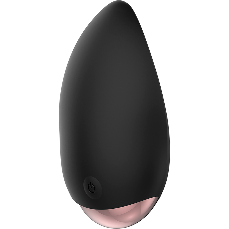 Vue de face du stimulateur clitoridien noir en silicone avec extrémité rose doré