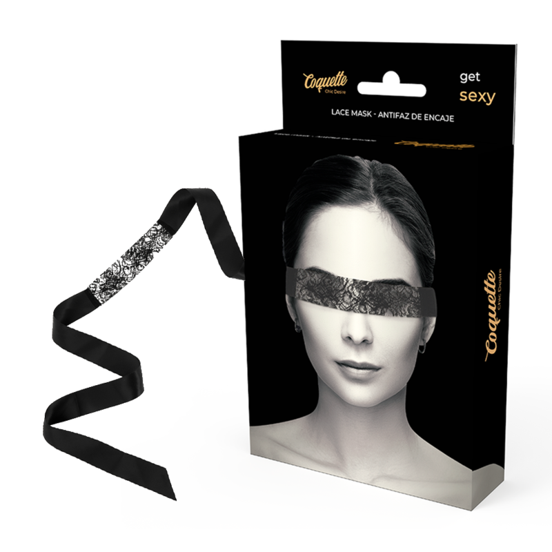 Masque en dentelle noire avec ruban Coquette Chic Desire présenté avec son emballage