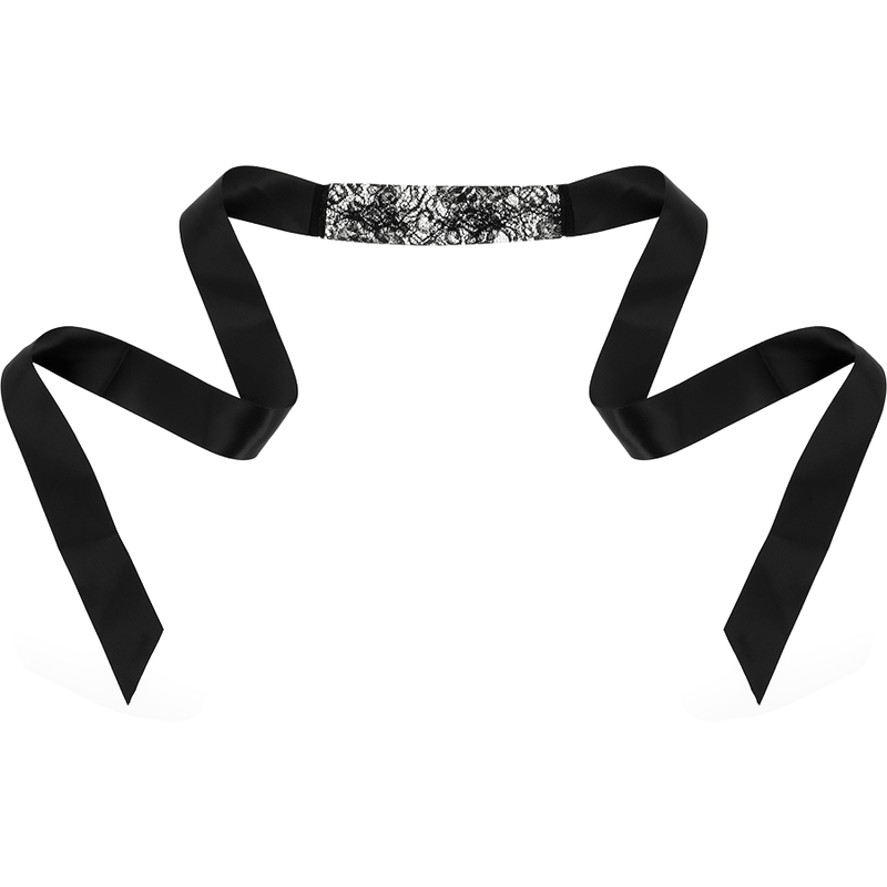 Masque dentelle noire déployé avec longs rubans de fixation noirs