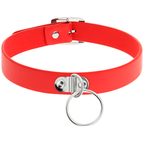 Collier ras-de-cou rouge à anneau argenté, vu de face sur fond blanc