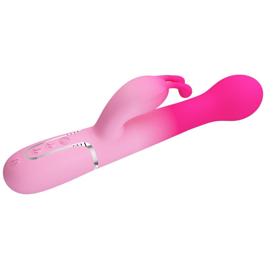Dejon Pretty Love rabbit rose vue latérale avec stimulateur externe
