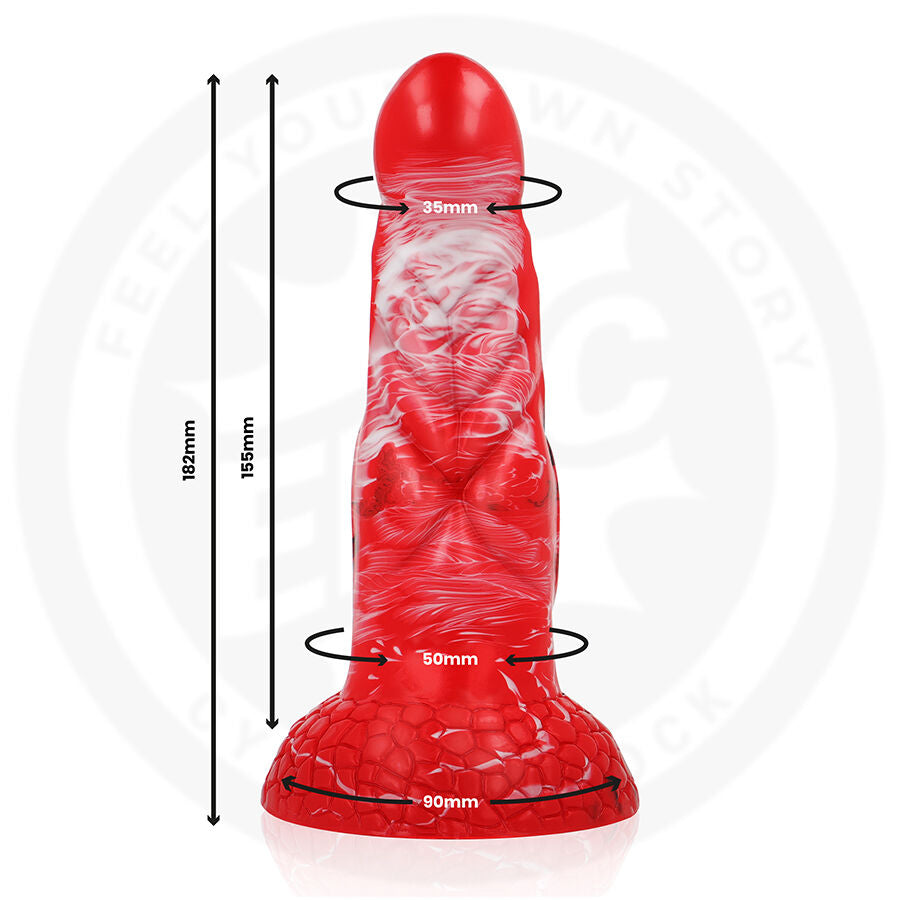 Dimensions du gode Agnis Crimson Fire Epic : 18,2 cm et base 9 cm