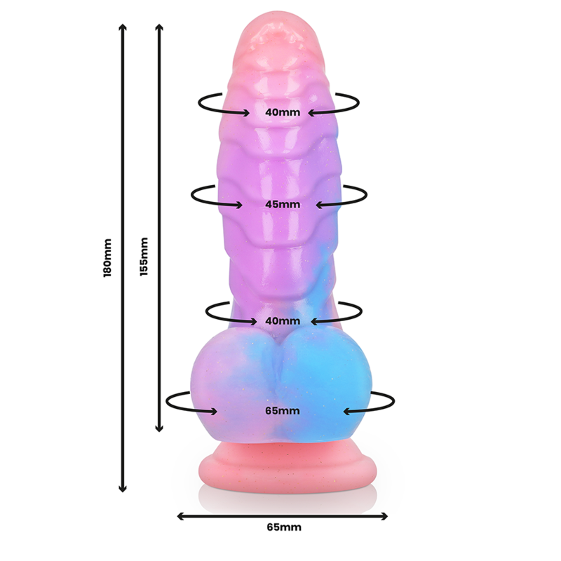 Dimensions du gode fantasy Empusa Epic : 18 cm avec ventouse 6,5 cm