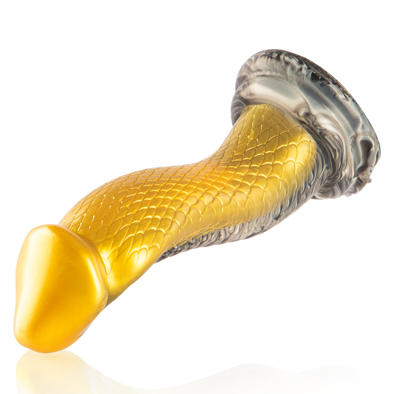 Drakon Cobra Epic – gode fantasy courbé à texture écailles en silicone souple avec ventouse, vue inclinée