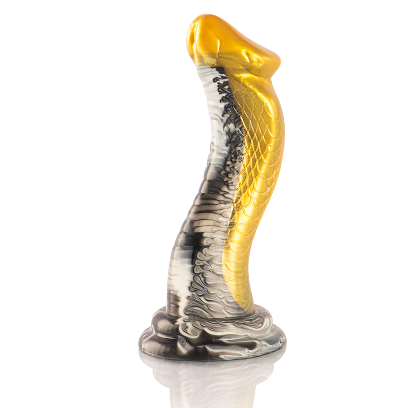 Drakon Cobra Epic – gode fantasy cobra jaune, noir et translucide avec ventouse, vue de profil