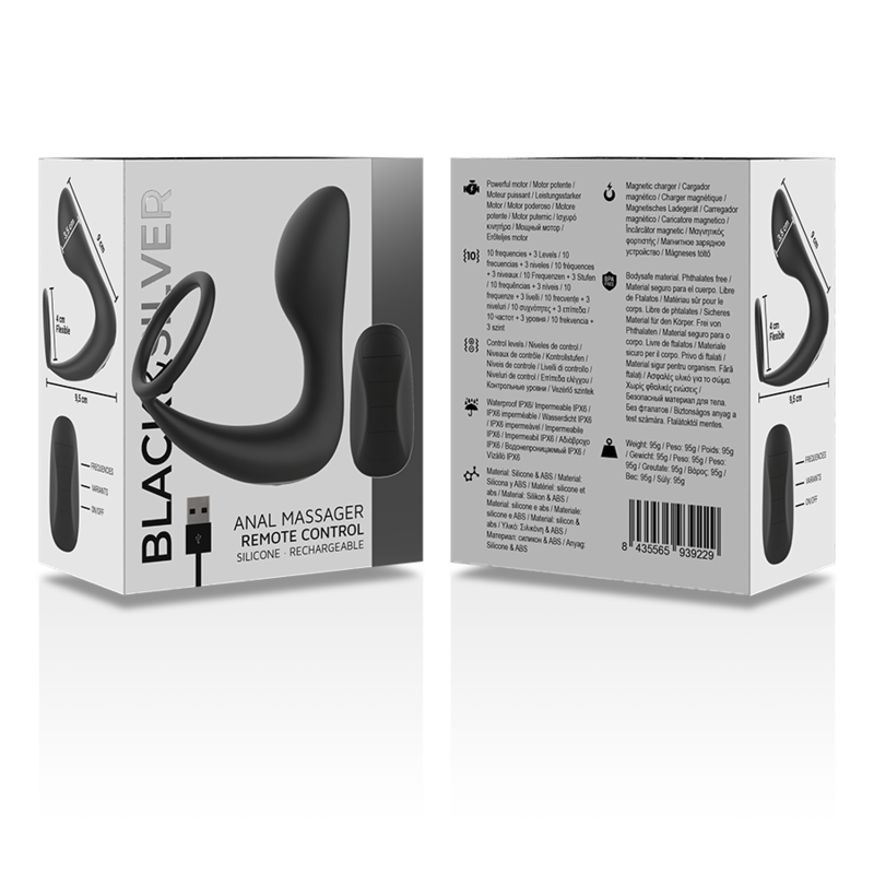 Emballage du masseur anal télécommandé Black & Silver avec caractéristiques