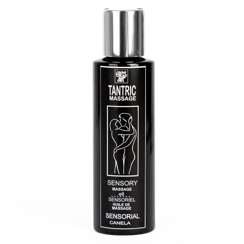 Flacon noir d’huile de massage tantrique Eros-Art à la cannelle 100 ml