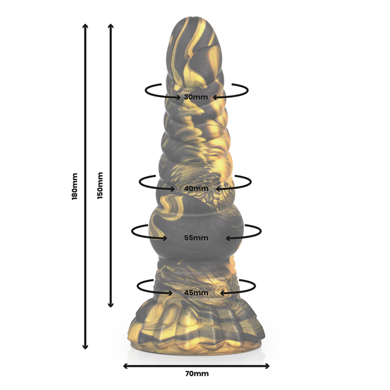 Dimensions Furias Epic : 18 cm de hauteur, 15 cm insérables, diamètres 30 à 55 mm, base 70 mm