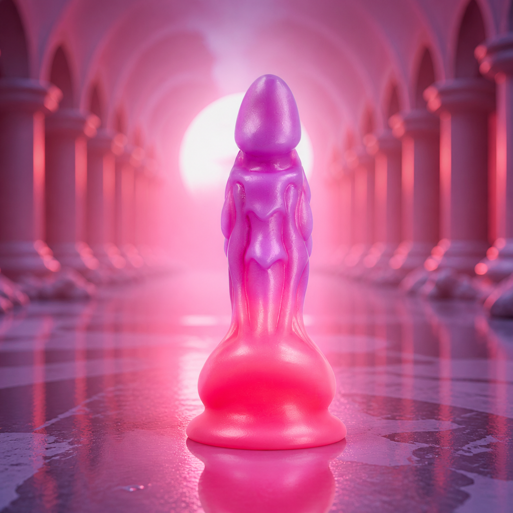 Galatea Lunar Glow Epic, visuel principal sans texte du gode fantasy rose et violet avec ventouse