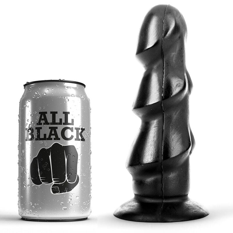 Gode anal noir All Black 17 cm présenté avec repère de taille