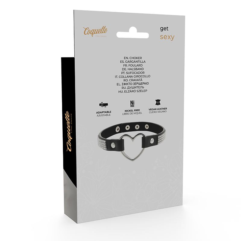 Dos du packaging du ras de cou cœur cuir vegan Coquette Chic Desire