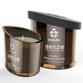 Bougie de massage Senze Euphoria Swede 50 ml parfum vanille et bois de santal, pot en verre brun et couvercle noir