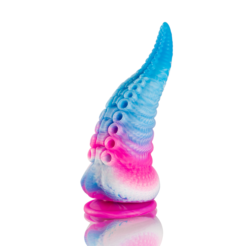 Silhouette complète du Phorcys d’Epic, modèle fantasy petite taille bleu rose avec base ventouse