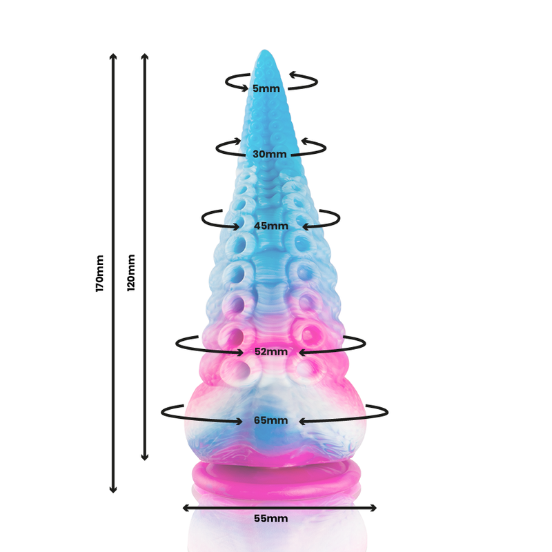 Vue rapprochée du design tentaculaire bleu et rose du plug fantasy Phorcys d’Epic