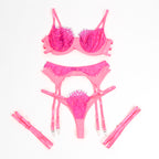 Ensemble complet lingerie Subblime avec soutien-gorge bas et jarretelles rose violet