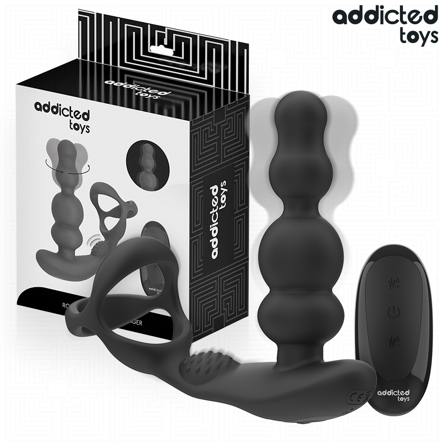 Masseur prostate rotatif noir Addicted Toys avec télécommande et coffret
