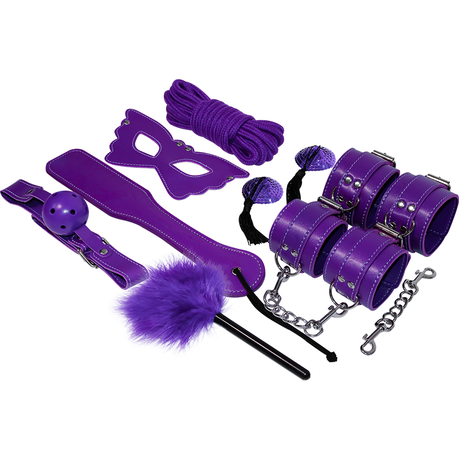 Vue détaillée du kit fétiche BDSM violet Experience