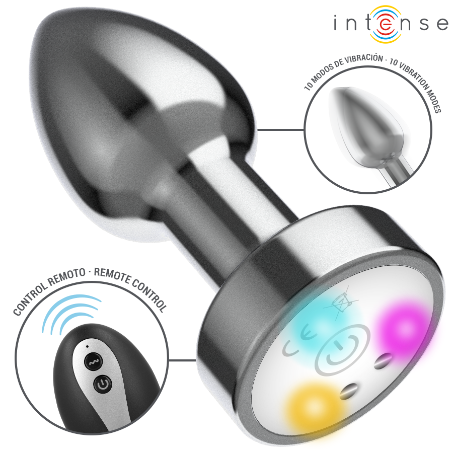 Détail du plug anal métal Intense avec LED multicolores et télécommande