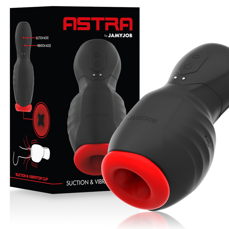 Jamyjob Astra masturbateur masculin succion et vibrations noir rouge avec coffret