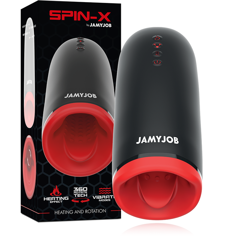 Jamyjob Spin-X masturbateur chauffant rotatif noir et rouge avec coffret