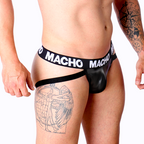 Détail côté du jockstrap homme noir effet cuir Macho