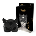 Masque noir en cuir végan à oreilles de chat Coquette Chic Desire avec son emballage