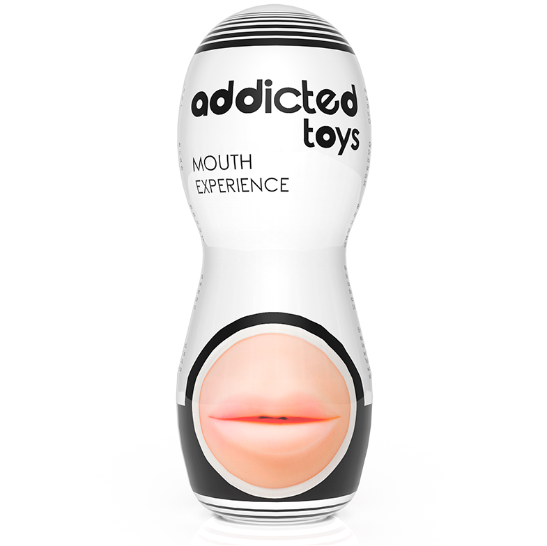 Masturbateur bouche réaliste Mouth Experience Addicted Toys avec étui blanc et noir