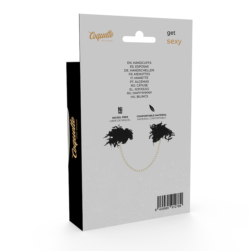 Dos de l'emballage des menottes de luxe Coquette Chic Desire avec informations fabricant