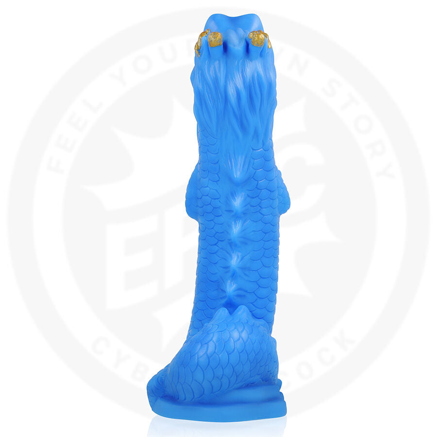 Naga Dragon Céleste Epic – gode fantasy bleu texturé, vue arrière