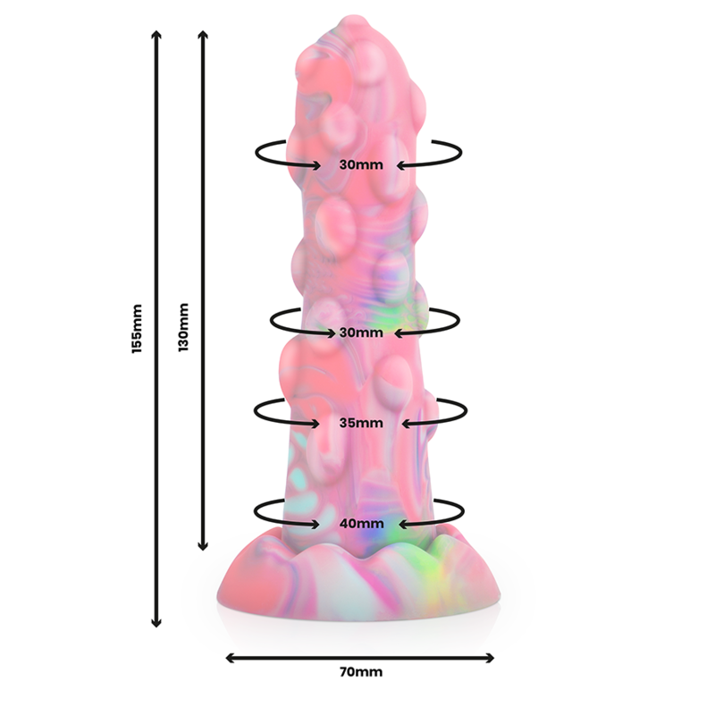 Dimensions du gode fantasy Nixie Epic : 15,5 cm de long et base large
