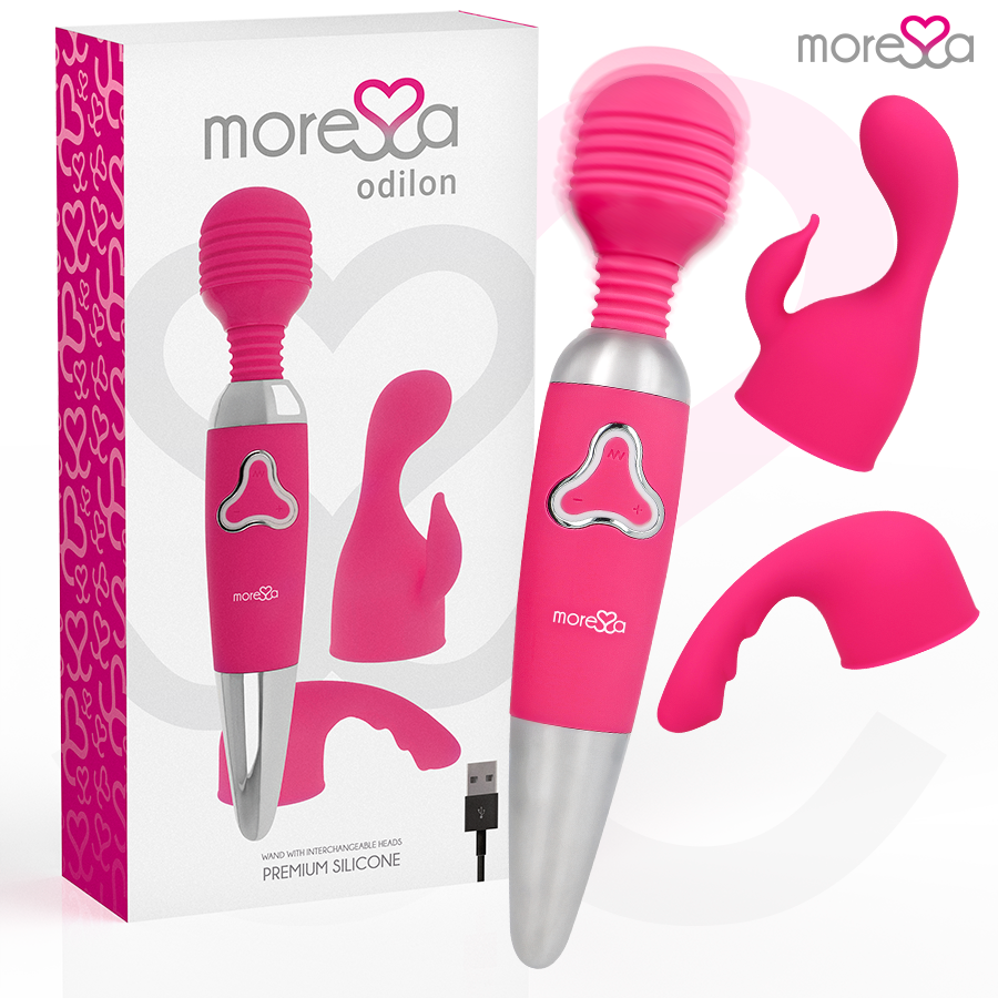 Odilon Moressa vibromasseur wand rechargeable rose avec deux embouts et coffret