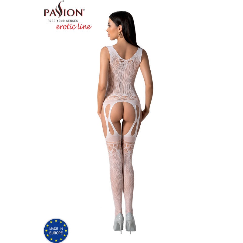 Body résille intégral blanc Passion BS099 taille unique porté de dos