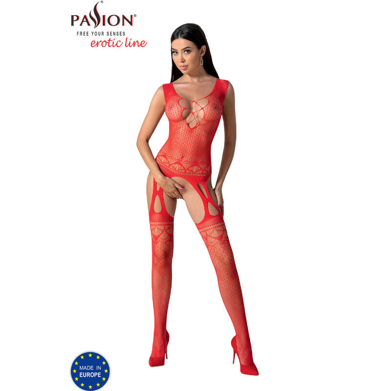 Body résille intégral rouge Passion BS099 taille unique porté de face