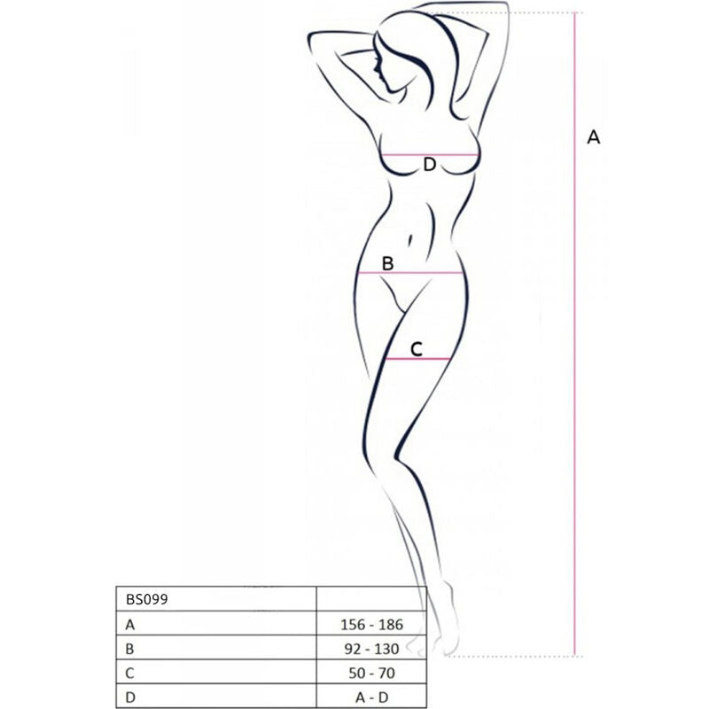Guide des tailles du body résille intégral Passion BS099 taille unique
