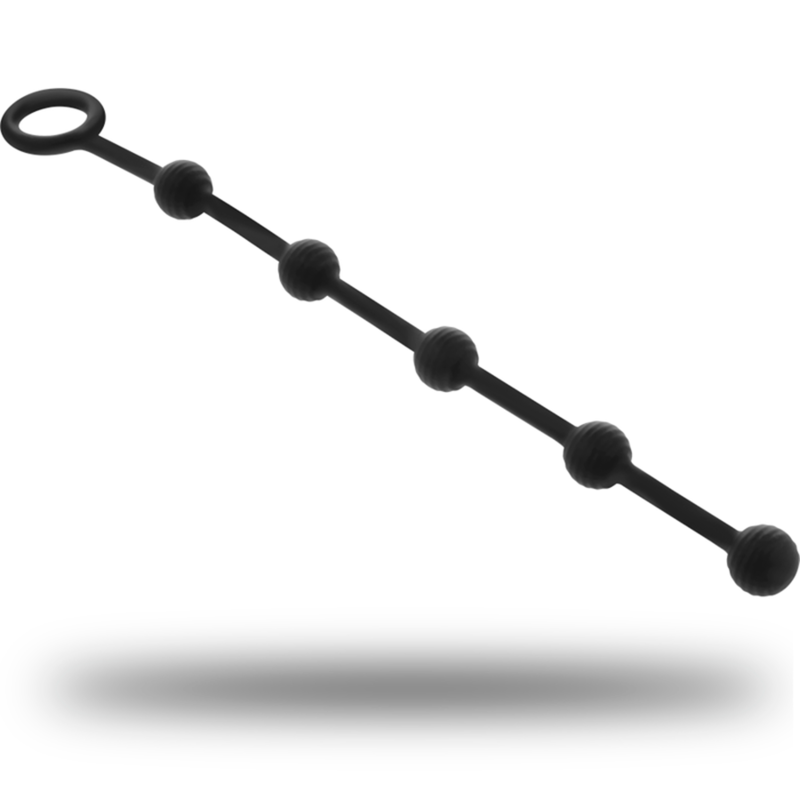 Vue diagonale des perles anales progressives Korg en silicone noir