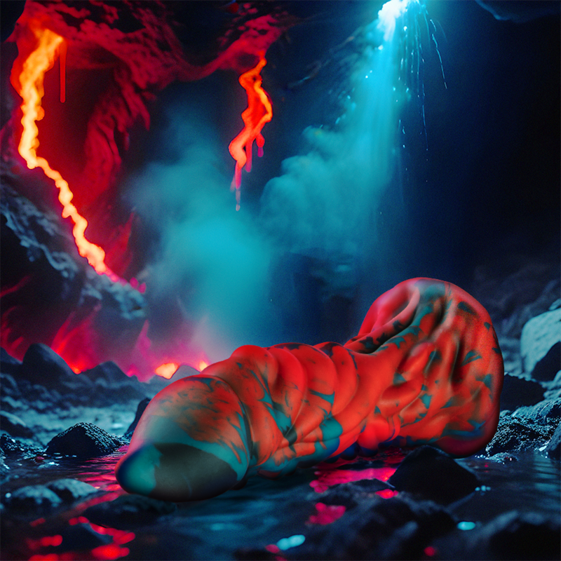 Phobos Epic – gode fantasy texturé rouge, noir et turquoise avec ventouse
