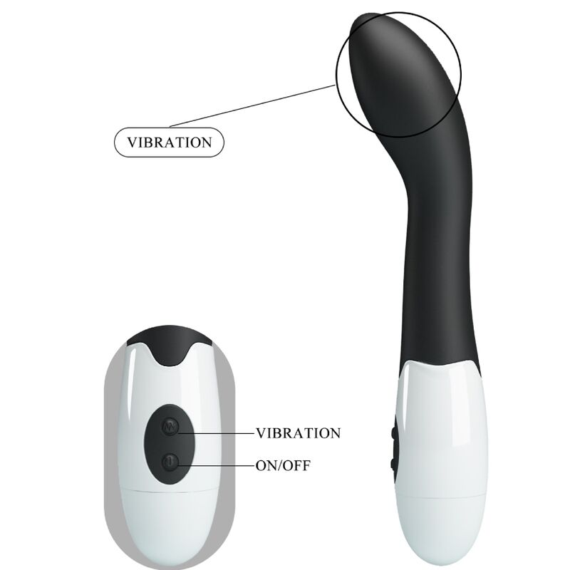 Pretty Love Bishop noir – boutons marche arrêt et sélection des vibrations