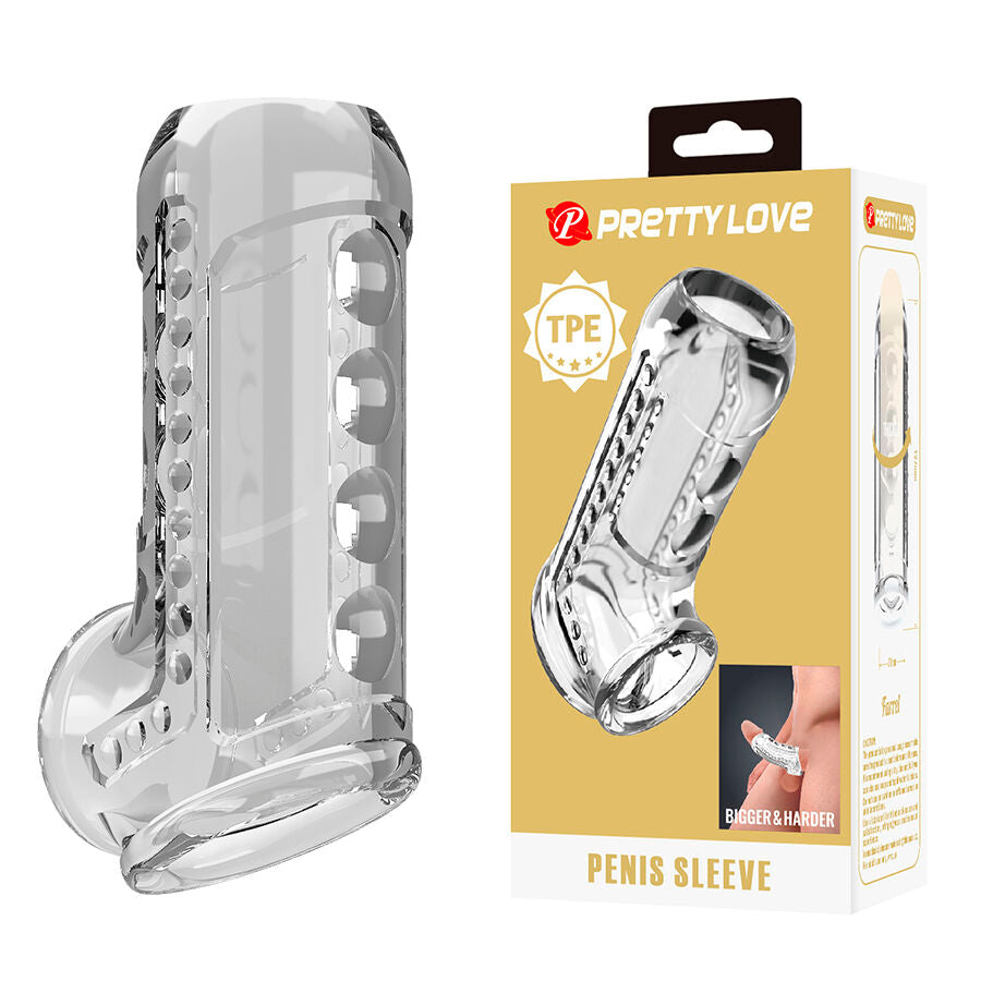 Gaine pénienne texturée transparente Pretty Love avec coffret