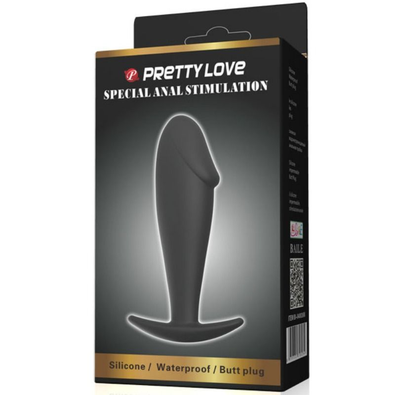 Packaging du plug anal Pretty Love noir en silicone waterproof avec base de sécurité