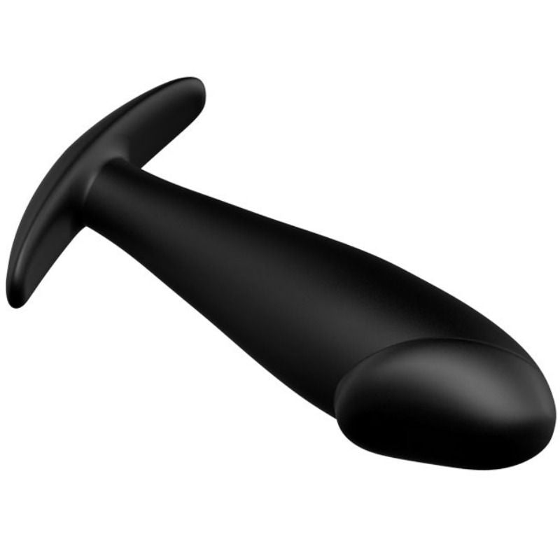 Plug anal noir Pretty Love en vue inclinée, forme progressive avec base de sécurité