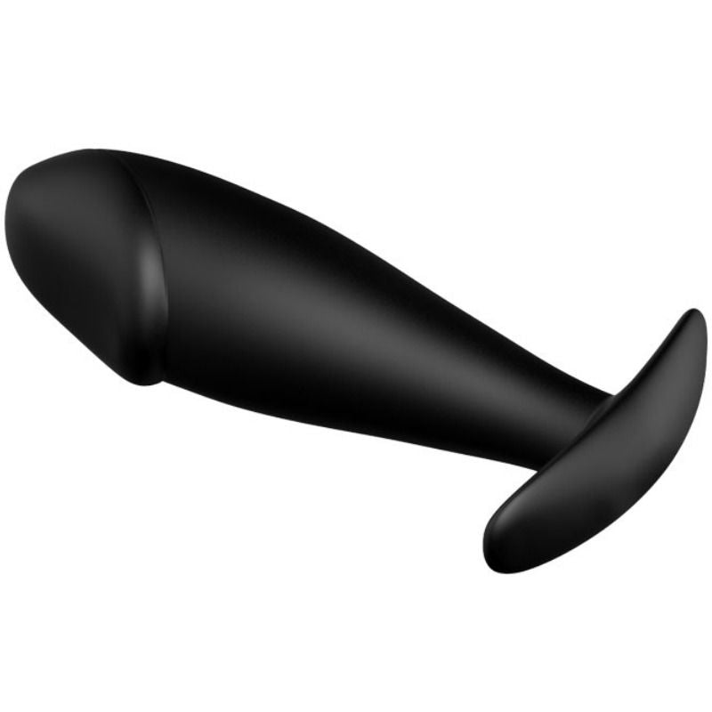 Vue latérale du plug anal forme de pénis Pretty Love en silicone noir souple