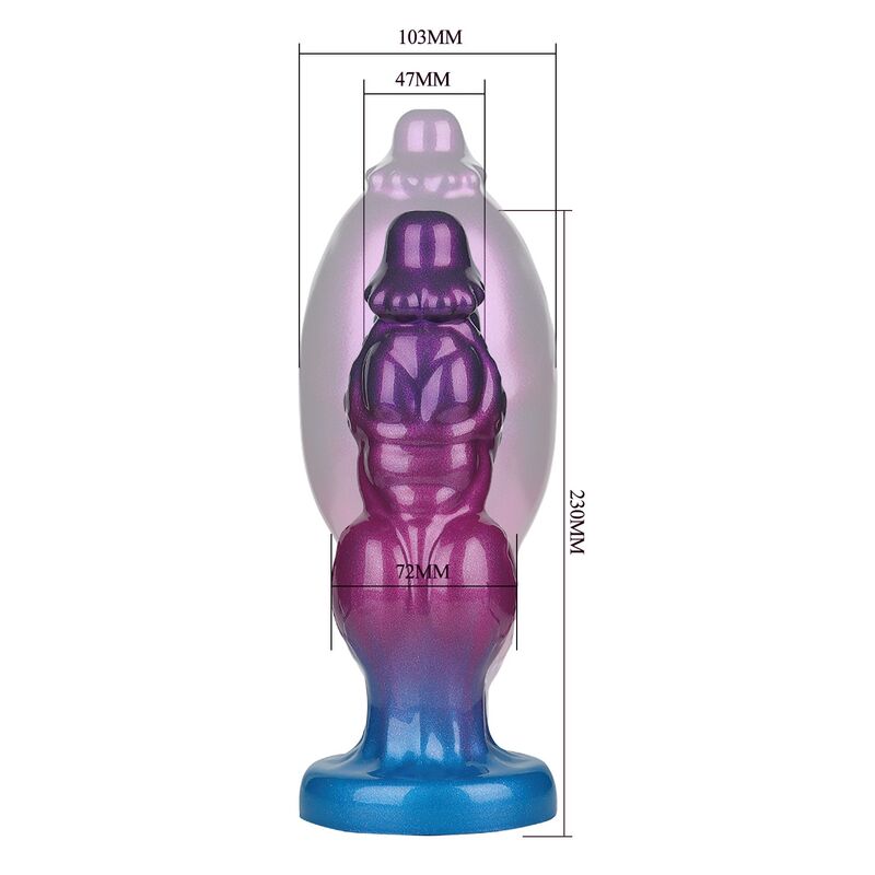 Dimensions du Rift Titan Power Monsters gonflable : longueur 230 mm, diamètre environ 47 à 72 mm avant gonflage