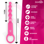 Dimensions et fonctions des perles anales vibrantes Ronie Moressa : 24 cm, silicone souple et télécommande