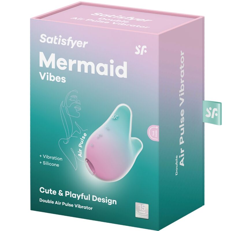 Boîte du Satisfyer Mermaid Vibes menthe et rose – stimulateur Air Pulse et vibrations