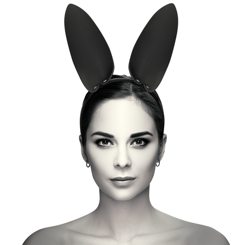 Présentation du serre-tête noir à grandes oreilles de lapin Coquette Chic Desire porté sur la tête