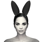 Présentation du serre-tête noir à grandes oreilles de lapin Coquette Chic Desire porté sur la tête