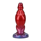 Vue de face du Shadow Behemoth Power Monsters en silicone bicolore rouge et bleu